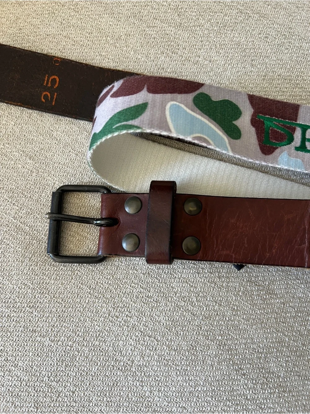Vintage DIESEL Y2K Camo Leather Canvas Studded Belt Stamped Size 25 | Fits 30-34